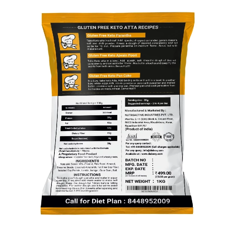 NutroActive Keto Atta Gluten Free Ultra Low Carb Flour, 1 kg-2.webp